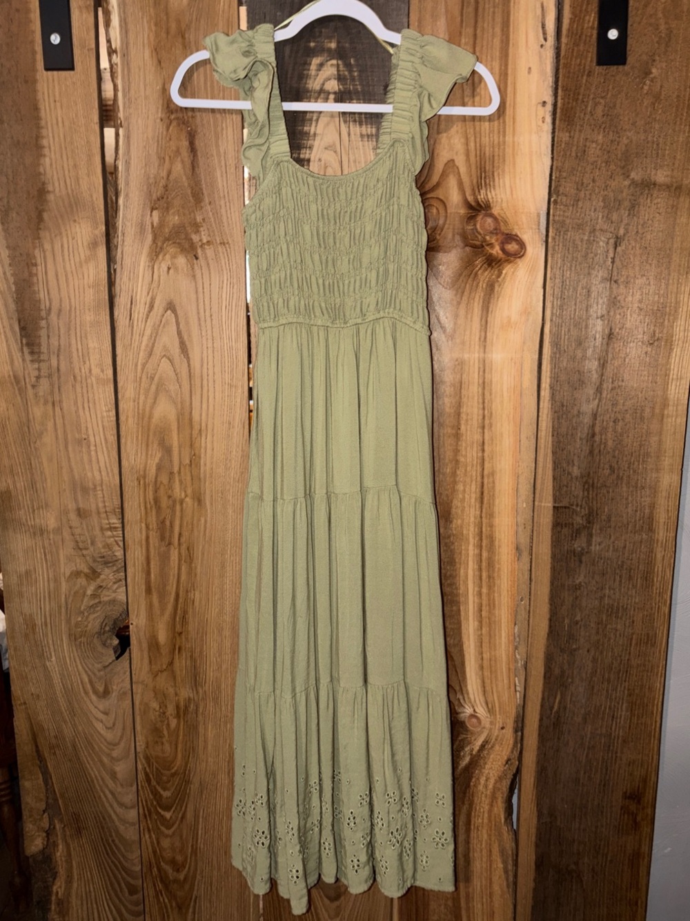 Smocked Maxi Dress with Ruffle Straps in Sage